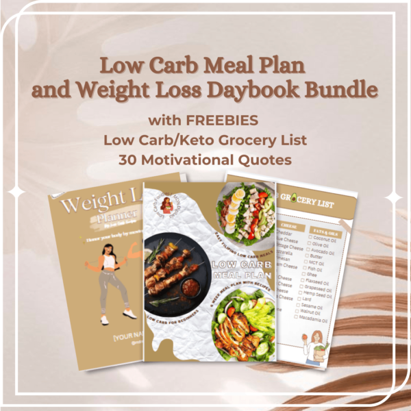 Low Carb Meal Plan and Weight Loss Daybook Bundle with Freebies